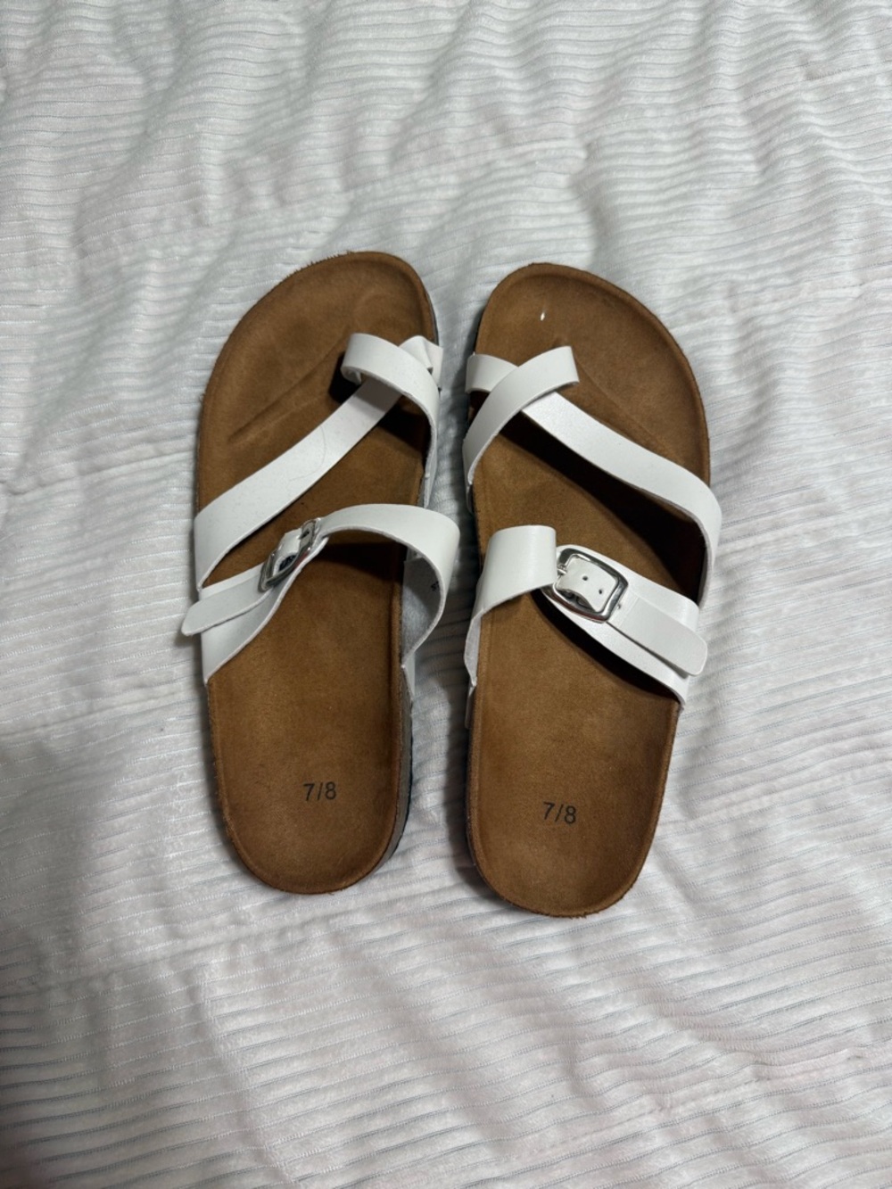 White Women's Buckle Strap Sandals